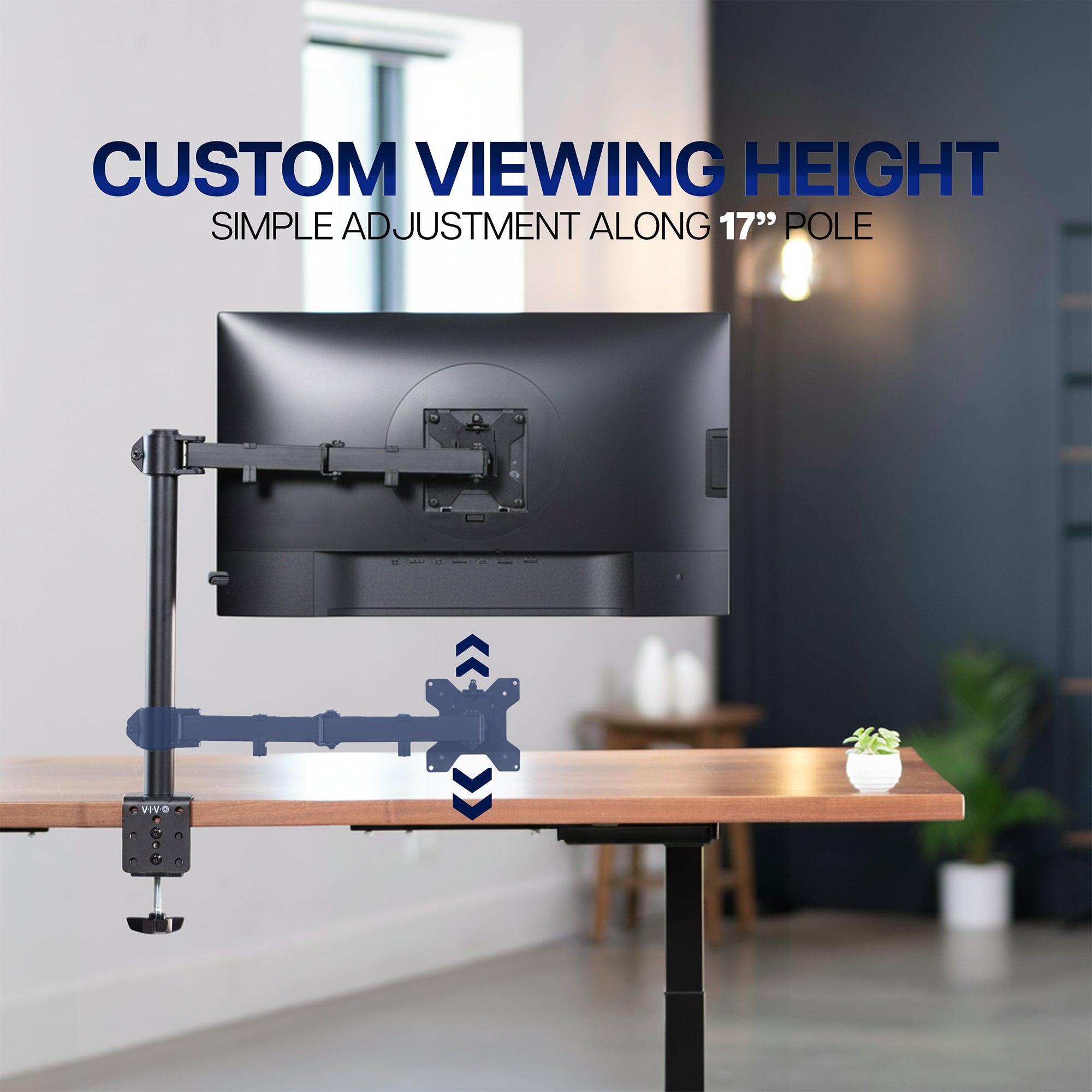 VIVO manufacturer graphic showing STAND-V001 height positioning along its pole